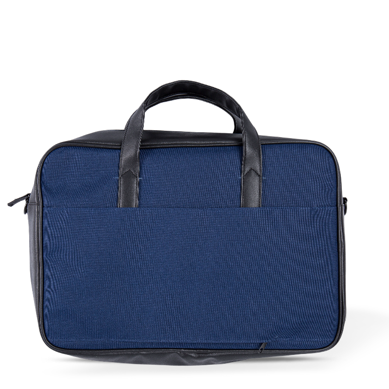 Klasikong Balat-Trimmed Briefcase-Nylon at Cotton na may Mga Balat na Mga Accent-Blue